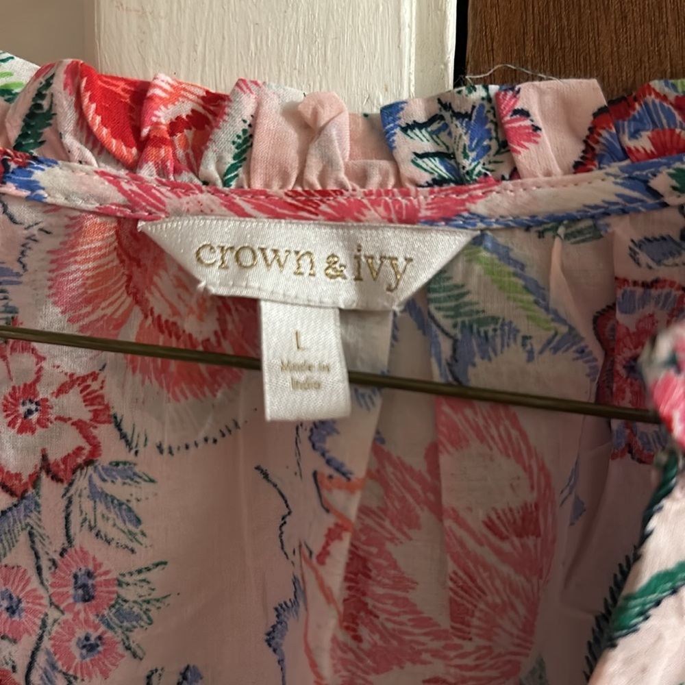 Crown & Ivy White, Pink and Red Ruffled Blouse - Picture 2 of 5